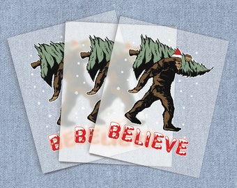 Believe Christmas Sasquatch DTF Heat Transfer, Iron-on Transfer, Direct-To-Film Home Iron Full Color Transfers Ready To Press, Craft Iron On