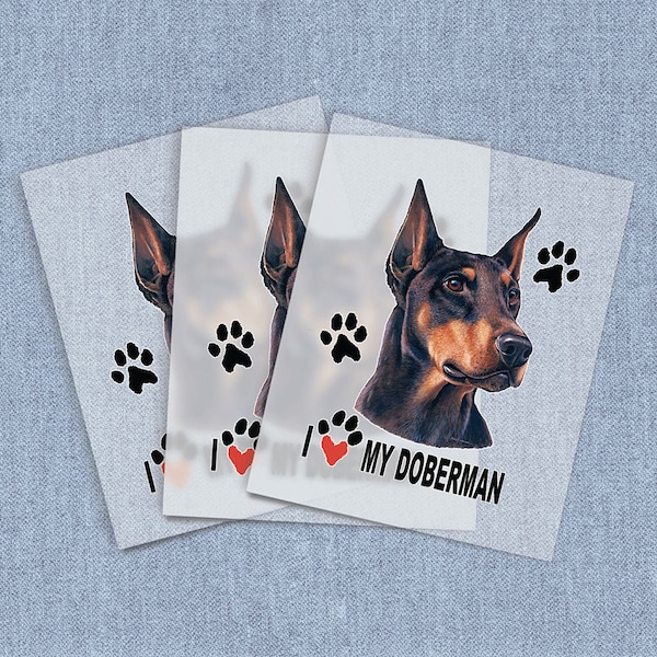 Doberman Pinscher Iron-on Heat Transfer, Animal DTF Transfers, Home Iron Dog and Puppy Digital Craft Transfers, Full Color DIY Iron ons