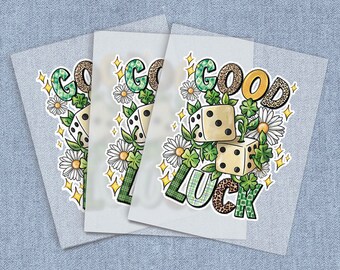Good Luck DTF Heat Transfer, Dice Iron-on Transfer, Lucky Direct-To-Film Home Iron Full Color Transfers Ready To Press, DIY Craft Iron Ons