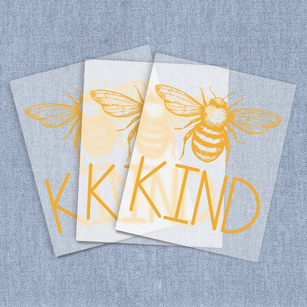 Inspirational DTF Heat Transfer, Bee Kind Yellow Direct-To-Film Iron-on Transfer, Full Color Ready To Press Heat Transfers for T-shirts