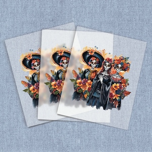 Day of the Dead Family Iron-on Heat Transfer, Dia De Muertos DTF Transfers, Home Iron Digital Craft Transfers, Skulls Full Color DIY Iron on