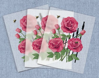 Country Floral Direct-To-Film Heat Transfers, Roses & Bees DTF Iron-on Transfer, Full Color Digital Heat Press Home Iron on Decal