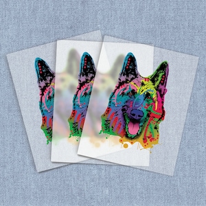 Happy Shepherd Iron-on Heat Transfer, Dog DTF Transfers, Home Iron Animal Digital Craft Transfers, Neon Full Color DIY Iron ons