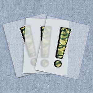 Green Camo exclamation point, DTF Heat Transfer, Iron-On Transfer, Direct-To-Film Home Iron Full Color Transfers Ready To Press, Craft iron
