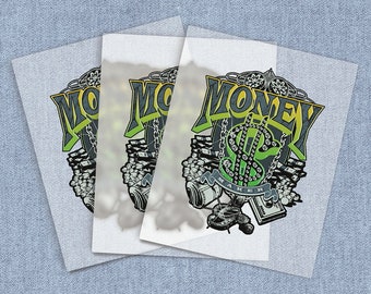 Money DTF Heat Transfer, Dollar Sign Iron-on Transfer, Direct-To-Film Home Iron Full Color Transfers Ready To Press, DIY Craft Iron Ons