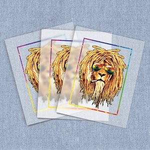 Pop Culture DTF Heat Transfer, Sunglasses Rasta Lion Direct-To-Film Iron-on Transfer, Full Color Ready To Press Heat Transfers for T-shirts
