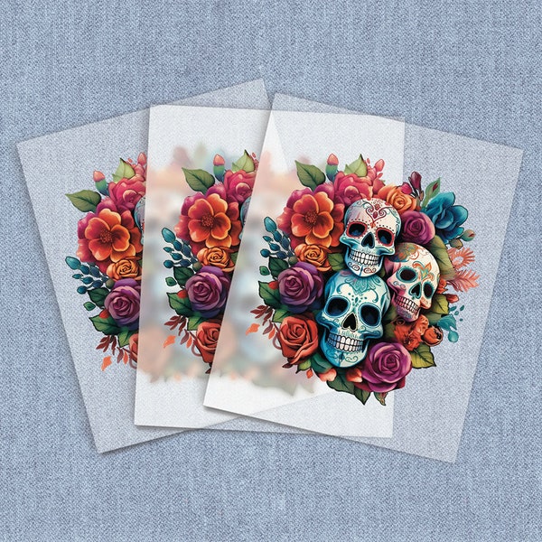 Skull Bouquet Day of the Dead Direct-To-Film Transfers, DTF Heat Transfer, Iron-on Home Iron Transfers, DIY Full Color Digital Craft Iron on