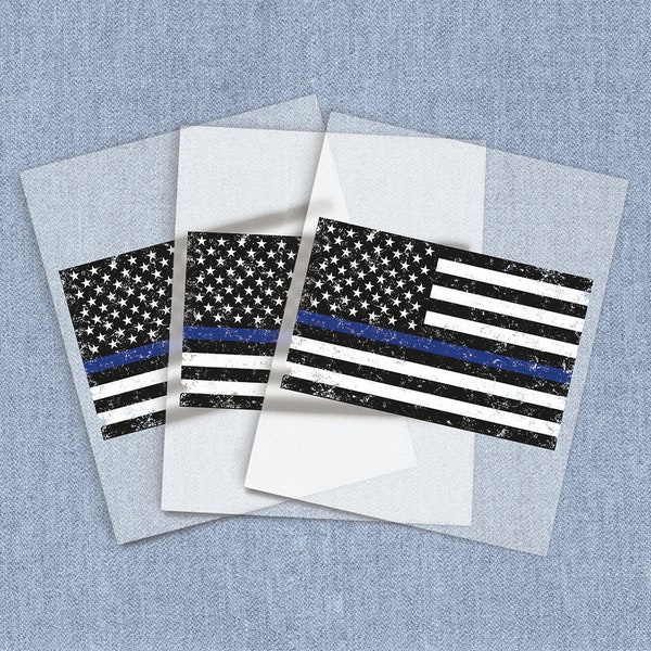 American Pride DTF Heat Transfer, Thin Blue Line Direct-To-Film Iron-on Transfer, Full Color Ready To Press Heat Transfers for T-shirts