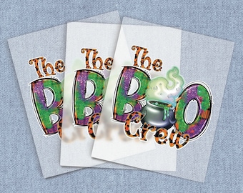 Boo Crew Halloween Iron-on Heat Transfer, Cauldron DTF Transfers, Home Iron Trick or Treat Digital Craft Transfers, Full Color DIY Iron ons