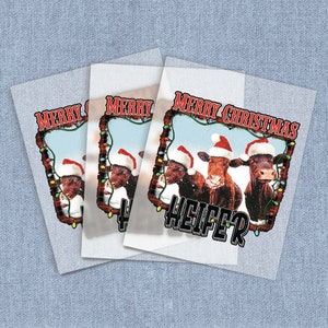 Christmas Heifer Direct-To-Film Transfers, Holiday Humor DTF Heat Transfer, Iron-on Home Iron Transfers, Full Color Digital Craft Iron on