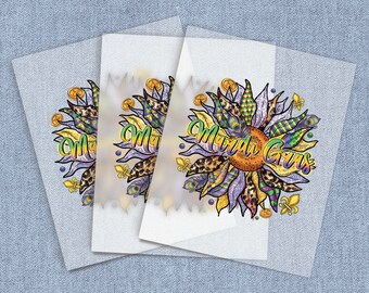 Sunflower Mardi Gras DTF Heat Transfer, Iron-on Transfer, Direct-To-Film Home Iron Full Color Transfers Ready To Press, DIY Craft Iron Ons