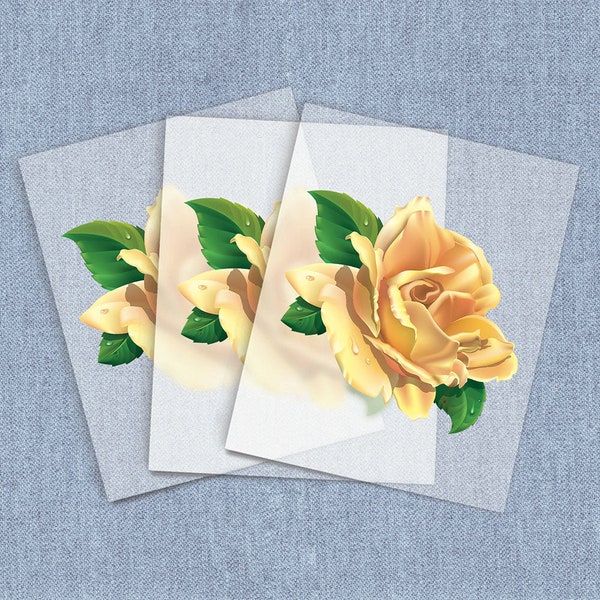 Yellow Rose Direct-To-Film Transfers, Floral DTF Heat Transfer, Iron-on Flower Home Iron Transfers, Full Color Digital Craft Iron on