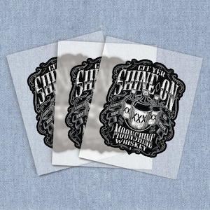 Shine On Moonshine Direct-To-Film Transfers, Alcohol DTF Heat Transfer, Iron-on Home Iron Transfers, DIY Full Color Digital Craft Iron on