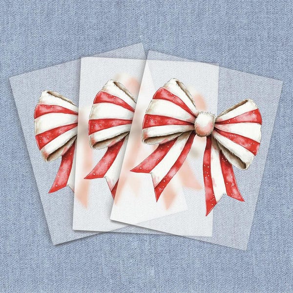 Santa Hat Coquette Bow, DTF Heat Transfer, Iron-on Transfer, Direct-To-Film Home Iron Full Color Transfers Ready To Press, Craft Iron Ons