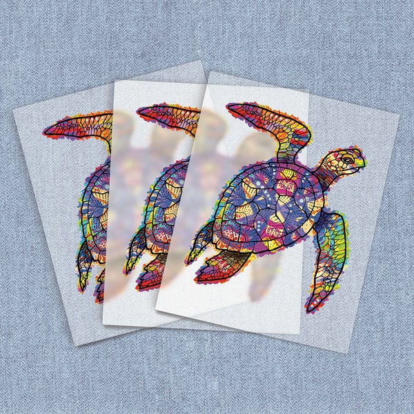 Colorful Sea Turtle Direct-To-Film Transfers,  Neon DTF Heat Transfer, Iron-on  Home Iron Transfers, DIY Full Color Digital Craft Iron on