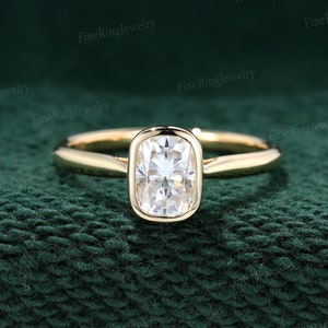 Unique radiant cut moissanite engagement ring Vintage yellow gold engagement ring Bezel Set engagement ring Bridal Promise Anniversary gift