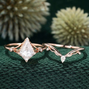 Kite Cut Engagement Rings Set 14K Rose Gold 7*10mm Kite Shape Moissante engagement Ring Art Deco Diamond Moissanite Ring For Women Jewelry