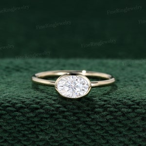 Bezel set Moissanite engagement Ring 18K Yellow gold wedding& engagement ring Unique art deco ring Bridal promise Anniversary gift for her