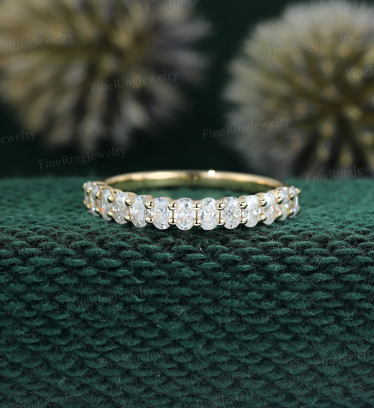 Unique Oval Cut Moissanite Wedding Band Women Half Eternity Band ...