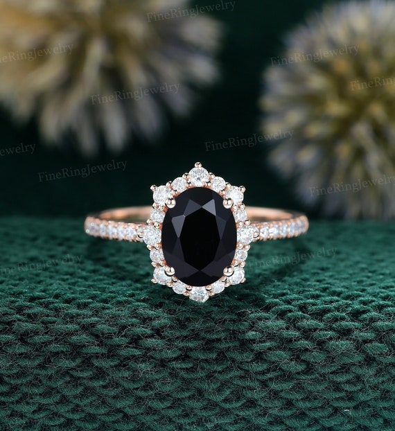 Pear Shaped Black Onyx Engagement Ring Set Rose Gold Engagement Ring Unique  Curved Moissanite Vintage Ring Art Deco Bridal Gift for Woman - Etsy |  Black onyx engagement ring, Vintage engagement rings