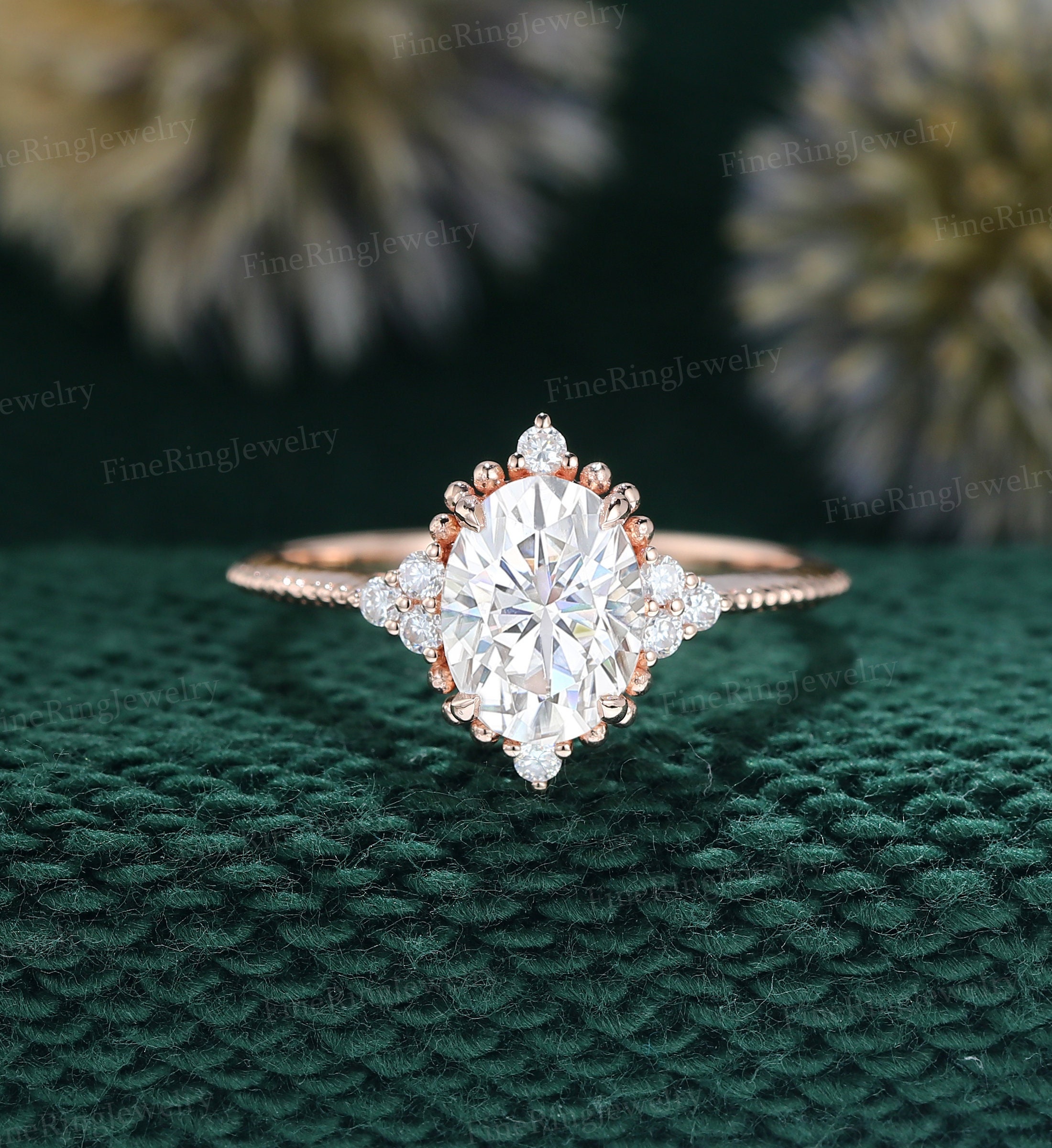 Oval Cut Moissanite Engagement Ring Vintage 14k Rose Gold Engagement ...