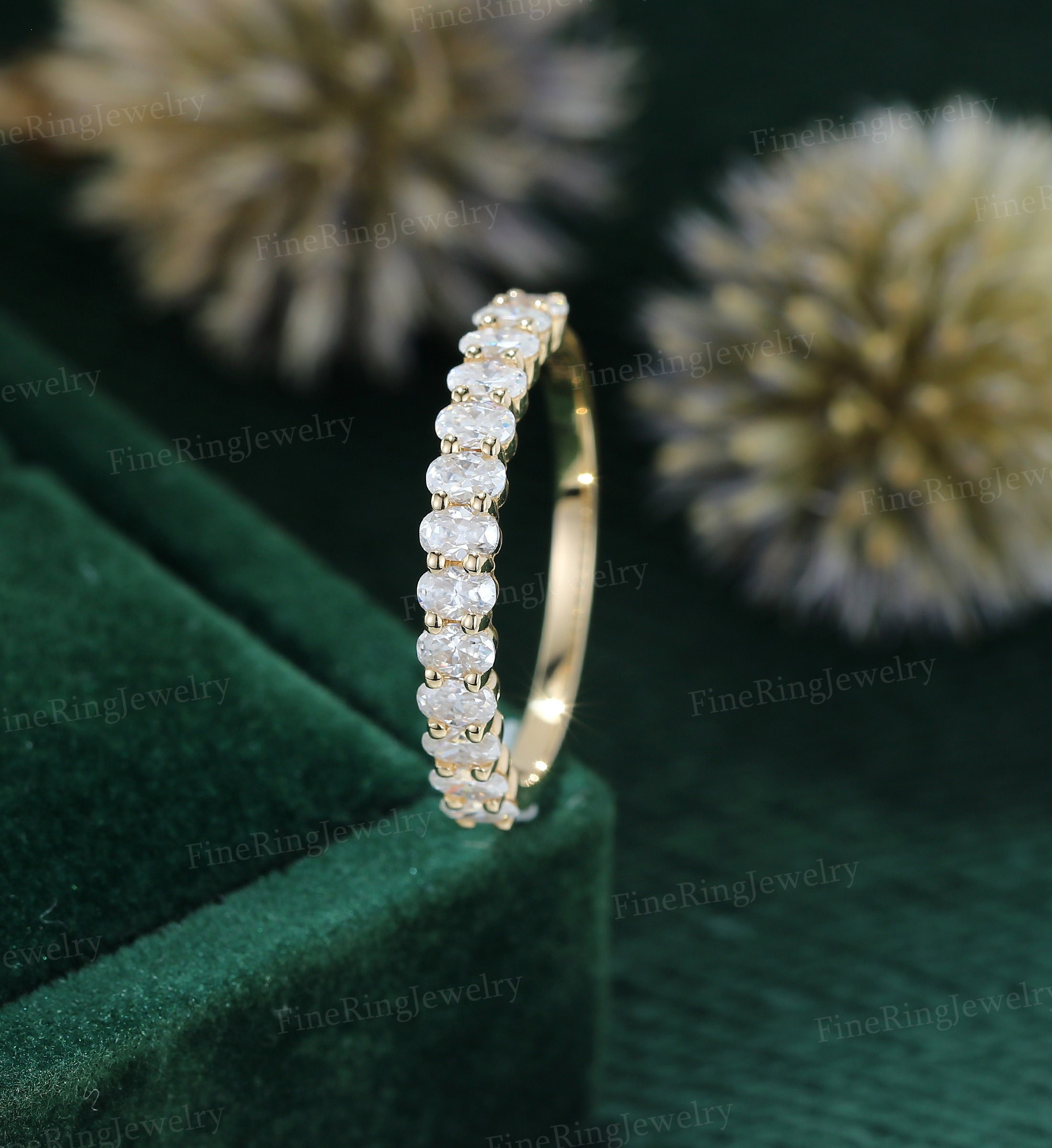 Unique Oval Cut Moissanite Wedding Band Women Half Eternity Band ...
