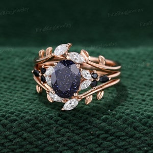 Vintage Rose Gold Oval Blue Sandstone Engagement Ring Blue Sandstone ...