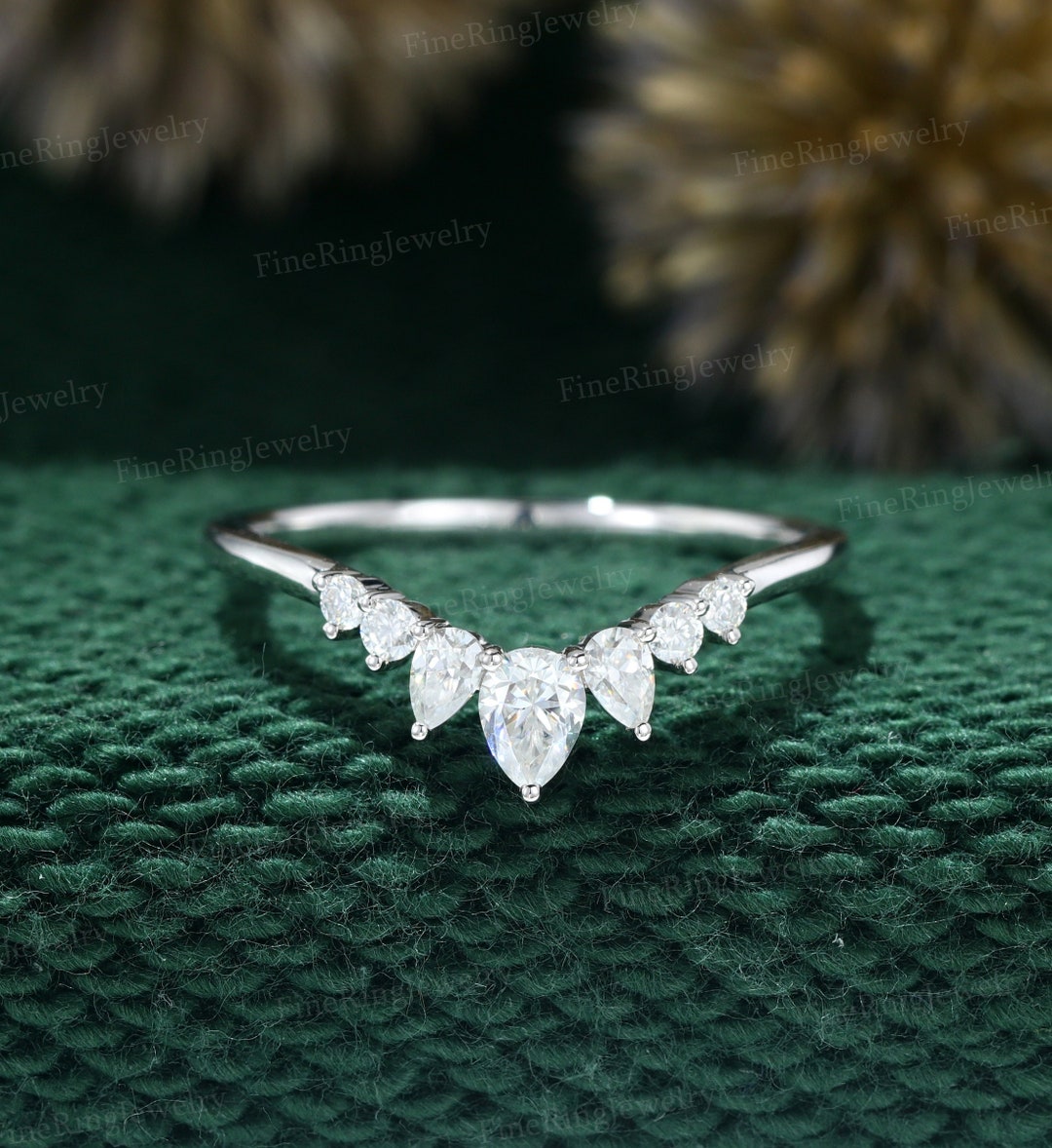 Unique Pear Shaped Curved Wedding Ring Diamond Wedding Band White Gold ...