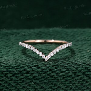 Unique Round Moissanite Curved wedding band yellow gold Diamond wedding band bridal ring round stacking ring bridal promise Anniversary gift
