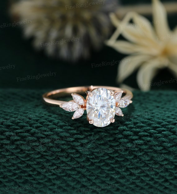 Vintage rose gold shop moissanite engagement ring