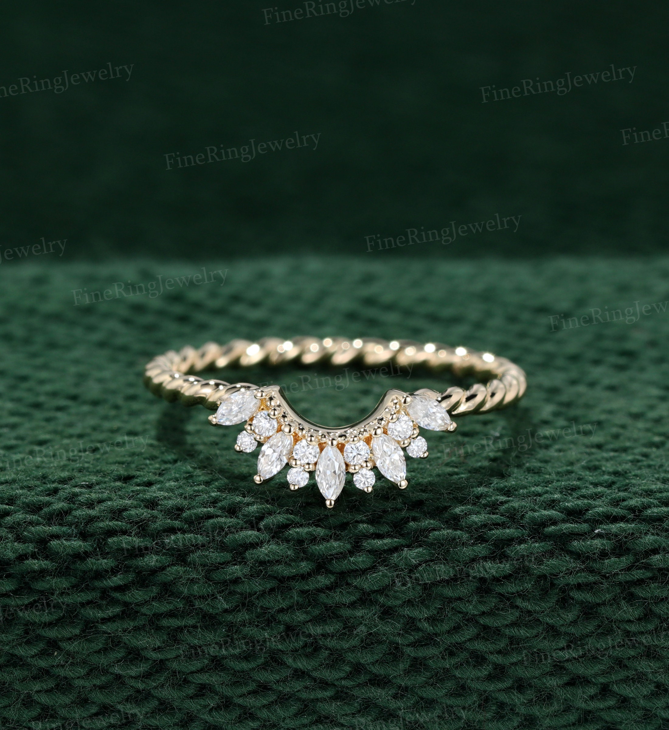 Vintage Moissanite Wedding Band Rose gold Diamond wedding band bridal ring marquise curved Twist wedding ring promise ring anniversary gift