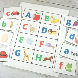 Hoja de trabajo de actividades del alfabeto imprimible. Sonidos de letras iniciales, juego de libros ocupados de emparejamiento ABC, carpeta de aprendizaje preescolar, emparejamiento de letras