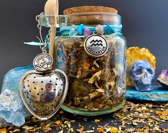 AQUARIUS: The Water Bearer | Enchanted Herbal Loose Leaf Tea Blend | Zodiac, Astrology, Horoscope, Birthday, Hoodoo, Tarot, Magick Gifts