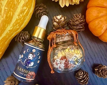 Samhain Spell Jar & Ritual Oil | Fall Equinox, Samhain Sabbat, End of Summer | Divination, Protection, Spirit Communication Witchcraft Curio