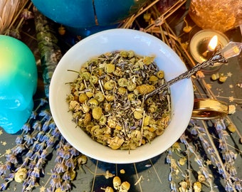 STRESS LESS Enchanted Herbal Loose Tea Blend | Anti-Anxiety, Stress Relief, Calming Energy | Spiritual Gifts, Tea Magick, Kitchen Witchcraft