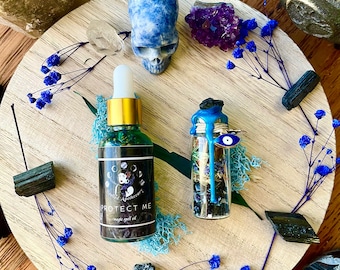 Protect Me Spell Jar & Ritual Oil | Banish Negative Energies, Evil Eye Protection, Aura Cleansing | Hoodoo Spell Oils, Manifestation