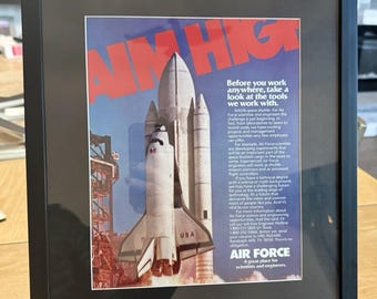 Vintage 1982 Aim High Air Force Space Shuttle Framed Magazine Print Ad