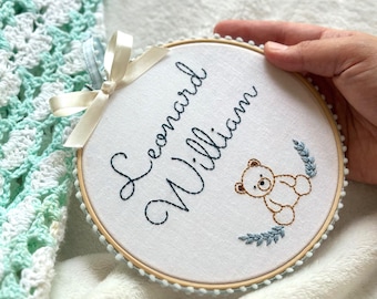 Custom Embroidered Baby Name Sign: Nursery Hoop Art