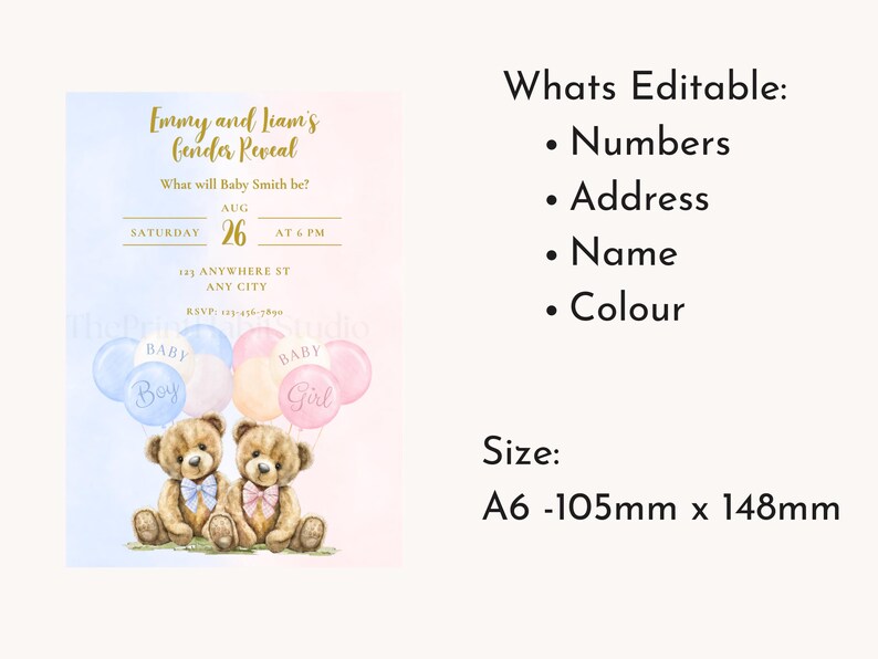Teddy Bear Gender Reveal Invitation, Blue Pink Baby Shower Invite - Etsy UK
