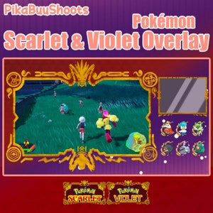 K&ouml;nnte beinhalten: Ein Screenshot aus dem Videospiel Pok&eacute;mon Karmesin und Purpur. Das Bild zeigt einen Spielercharakter in einem grasbewachsenen Feld mit anderen Charakteren und Pok&eacute;mon. Die Titelkarte des Spiels befindet sich am unteren Rand des Bildes mit den Worten "Pok&eacute;mon Karmesin" und "Pok&eacute;mon Purpur" in Rot und Wei&szlig;.