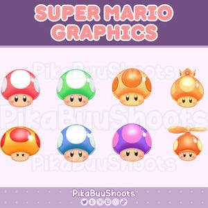 SUPER MARIO MUSHROOM Graphics | Sub&Bit Badges/Emotes | Costumized Sizes Ready for Upload | Super Mario Badges for Discord, Twitch, Youtube
