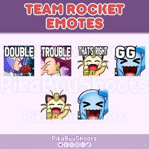 Può includere: Un set di otto emote Twitch animate con personaggi del franchise Pokémon. Le emote sono a tema Team Rocket, un'organizzazione di cattivi della serie Pokémon. Le emote includono il testo "Double Trouble", "That's Right", "GG" e "Double Trouble".