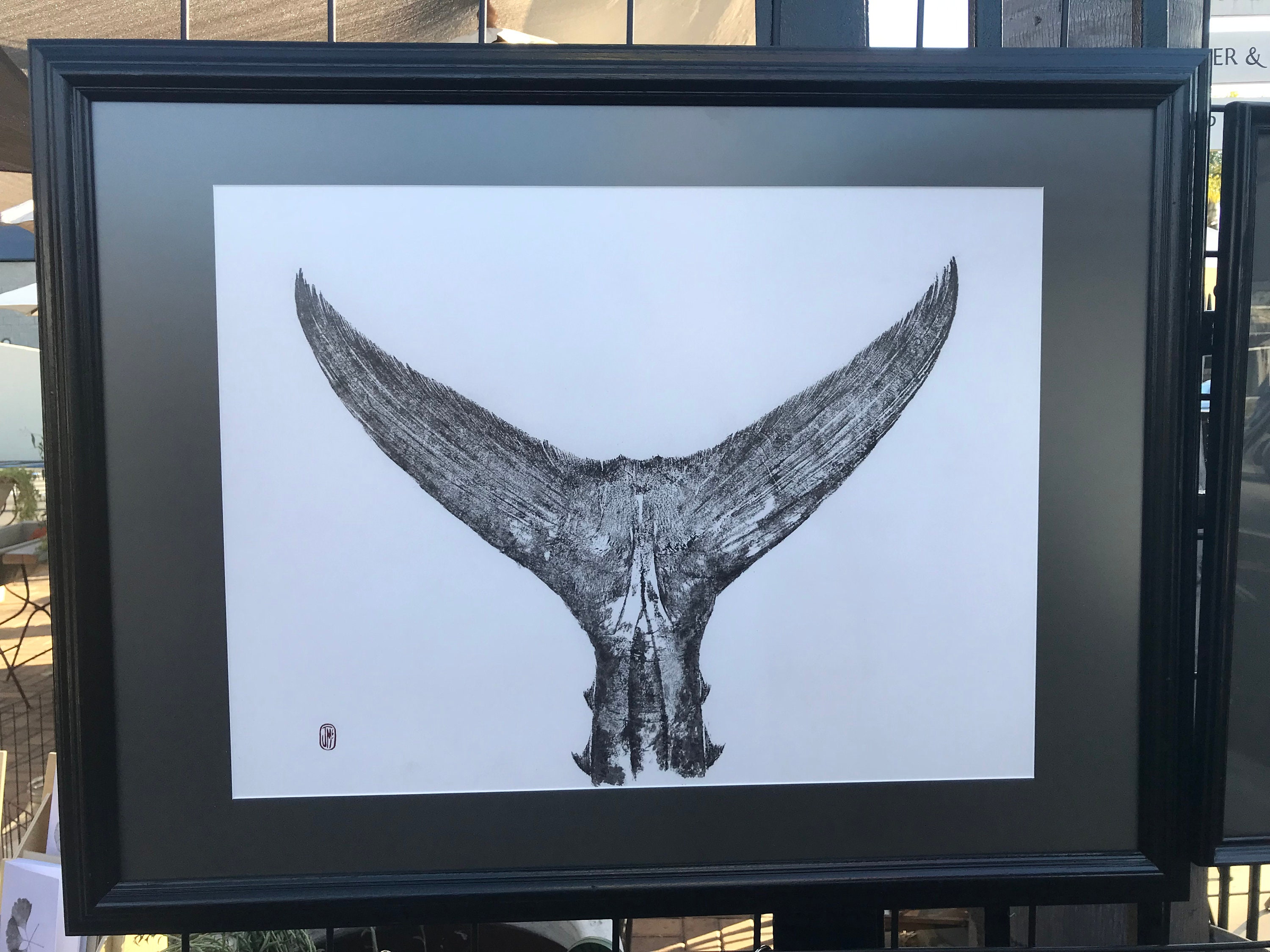 Gyotaku Fish Print of Bluefin Tuna Tail Sumi Ink on Offwhite Background, Giclée Reproduction on