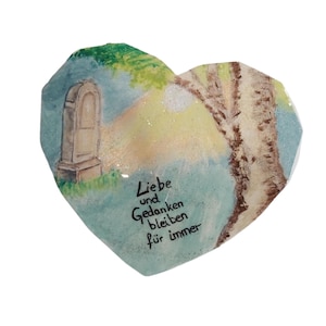 Ewige Liebe im Freien: Trauerherz zum Gedenken, Grabstein, Trauerstein, Resin, Acryl, belamter Stein