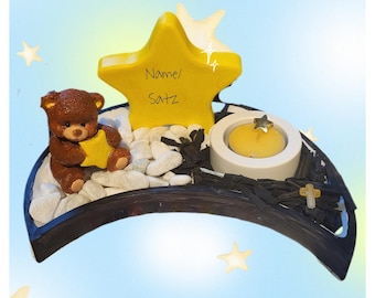 Personalisierter Sternenkind Trauerstein mit Teddy – Grabstein für Kind, Erinnerungsstein, Grabdekoration