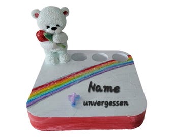 Trauerfigur "Rosenteddy" Vase, Kerzenständerstein, Regenbogen,Trauer,Sternenkind, Beerdigung,Grabdeko,Erinnerung,Personalisiert,Unikat