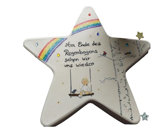 EngelsSchaukel/wir sehen uns wieder/am Ende des Regenbogens!Trauerstein,Grabstein/Grabdeko/Beerdigung/ Erinnerung/ Friedhof/Stern groß