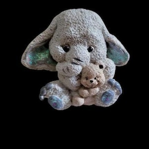 Little protector elephant with bear/figurine/gift/lucky charm with base stone personalized
