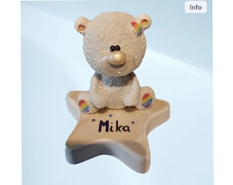 Bär-Erinnerungsstein Sternenkind – personalisierter Grabstein mit Teddy, Trauerdeko für Friedhof