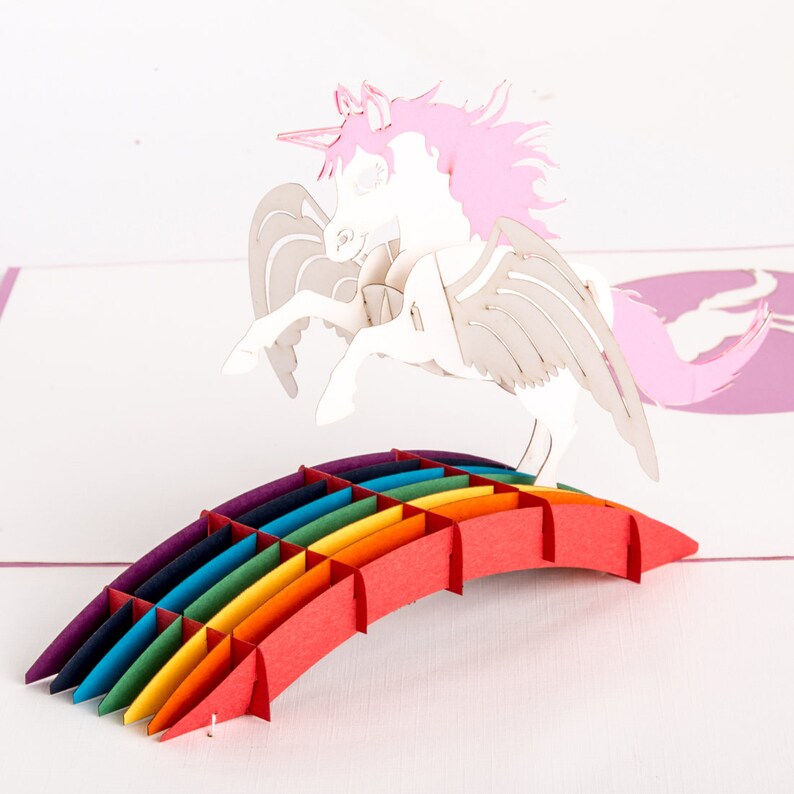Rainbow Unicorn 3D Pop up Card | Etsy